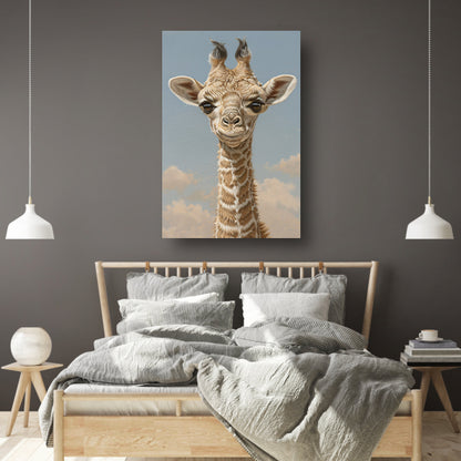 Schattig portret van een jonge giraffe canvas met baklijst