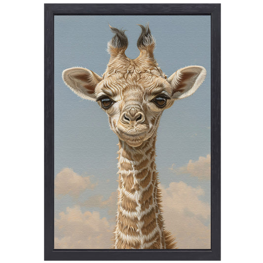 Schattig portret van een jonge giraffe canvas met baklijst