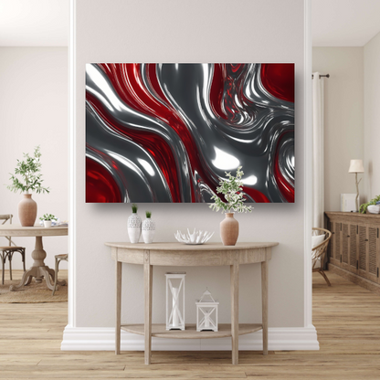 Abstracte Dans van Zilver en Rood canvas met baklijst