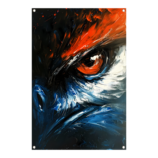 Abstract schilderij van vogel met intens oog tuinposter