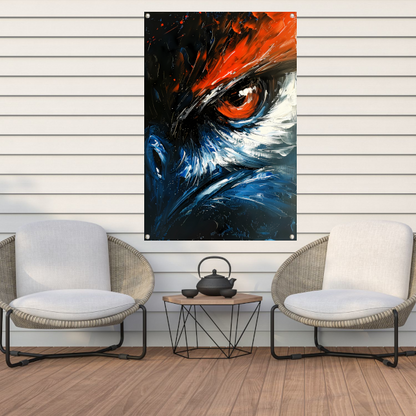 Abstract schilderij van vogel met intens oog tuinposter