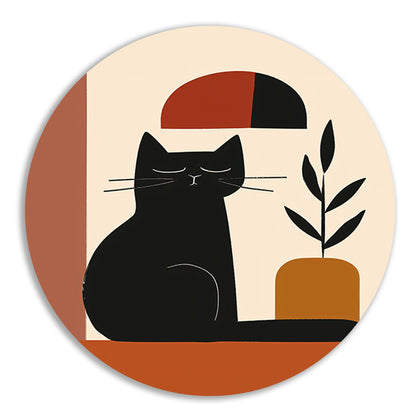Minimalistische Zwarte Kat met Plant forex muurcirkel