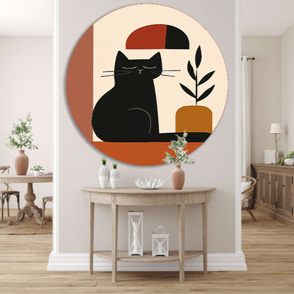Minimalistische Zwarte Kat met Plant forex muurcirkel