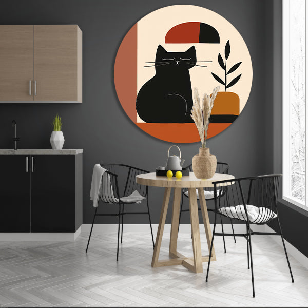 Minimalistische Zwarte Kat met Plant forex muurcirkel