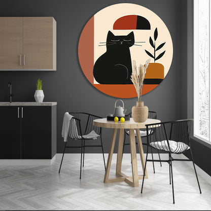 Minimalistische Zwarte Kat met Plant forex muurcirkel