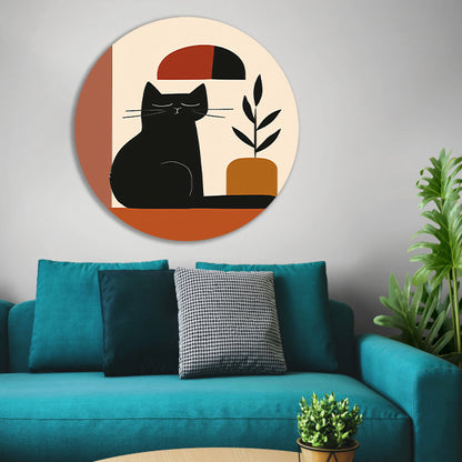 Minimalistische Zwarte Kat met Plant forex muurcirkel