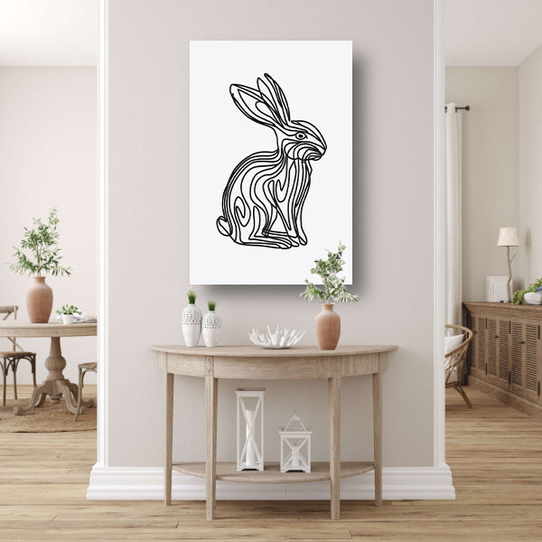 Zwart-witte minimalistische konijn lijn-kunst canvas met baklijst