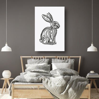 Zwart-witte minimalistische konijn lijn-kunst canvas met baklijst