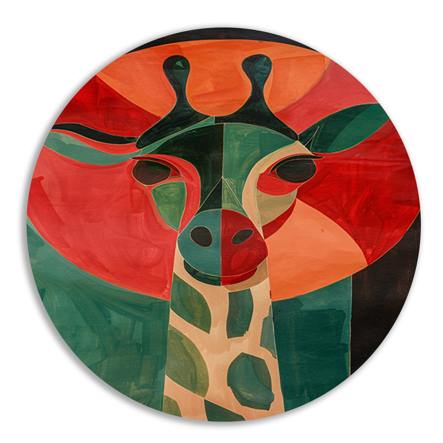 Abstracte giraffe in kleurrijke geometrische vormen aluminium muurcirkel