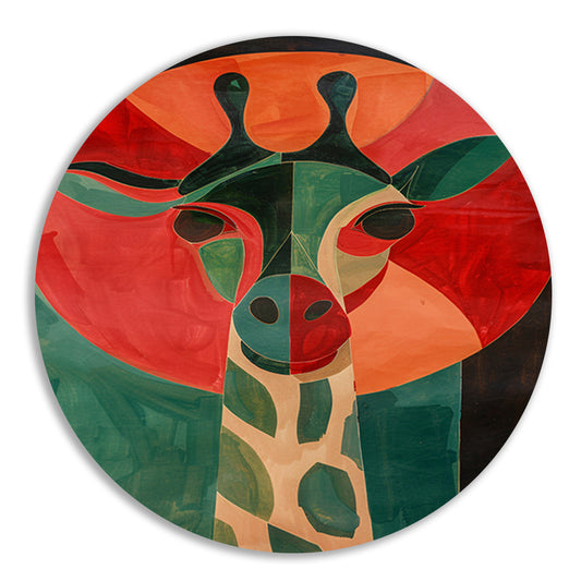 Abstracte giraffe in kleurrijke geometrische vormen aluminium muurcirkel