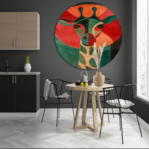Abstracte giraffe in kleurrijke geometrische vormen aluminium muurcirkel