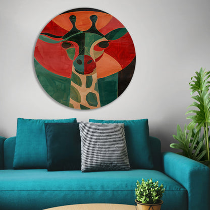 Abstracte giraffe in kleurrijke geometrische vormen aluminium muurcirkel