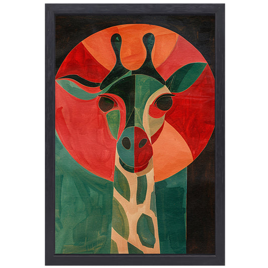 Abstracte giraffe in kleurrijke geometrische vormen canvas met baklijst
