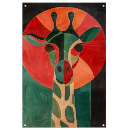 Abstracte giraffe in kleurrijke geometrische vormen tuinposter