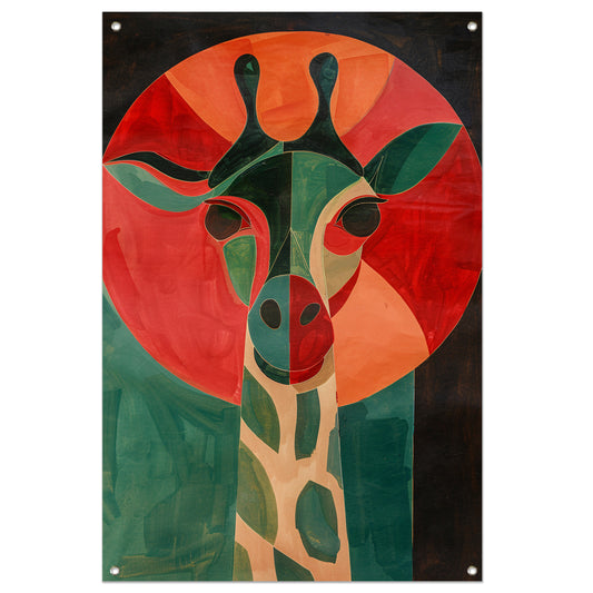 Abstracte giraffe in kleurrijke geometrische vormen tuinposter