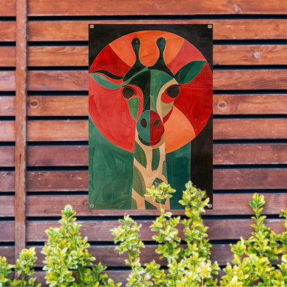 Abstracte giraffe in kleurrijke geometrische vormen tuinposter