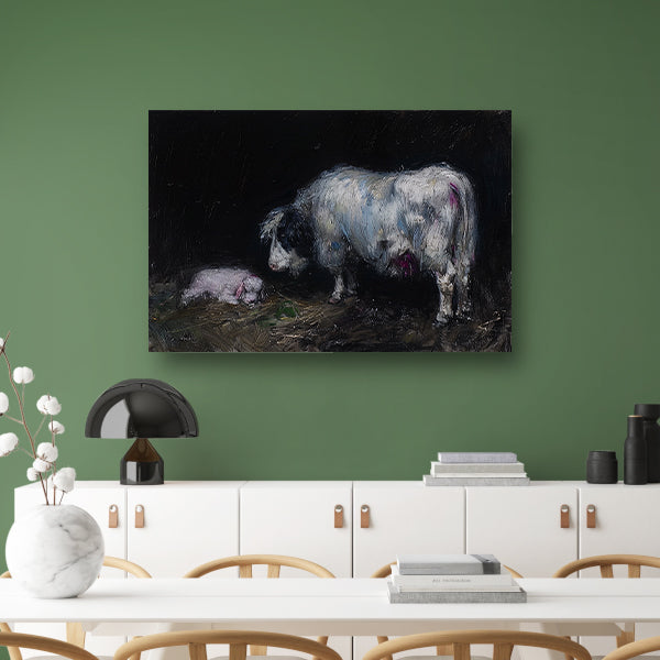 Schaap met slapend lam in rustieke omgeving canvas