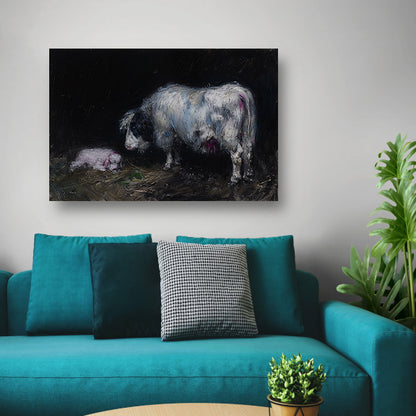 Schaap met slapend lam in rustieke omgeving canvas