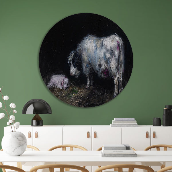 Schaap met slapend lam in rustieke omgeving forex muurcirkel