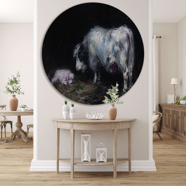 Schaap met slapend lam in rustieke omgeving forex muurcirkel