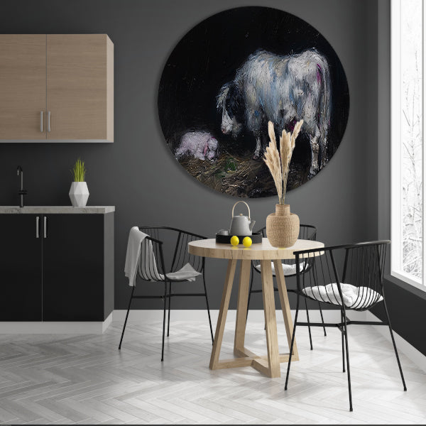 Schaap met slapend lam in rustieke omgeving forex muurcirkel