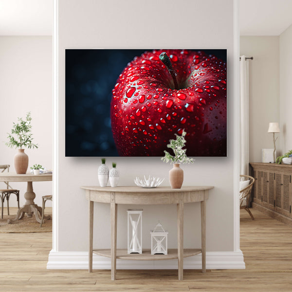 Rode appel bedekt met frisse dauw poster