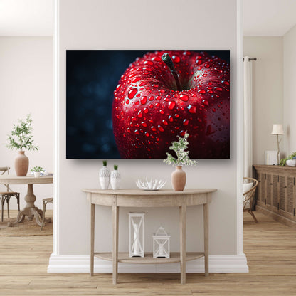 Rode appel bedekt met frisse dauw poster