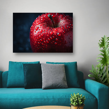 Rode appel bedekt met frisse dauw canvas