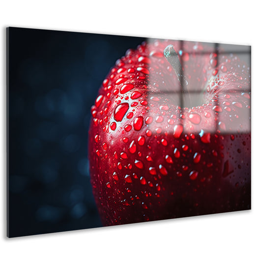 Rode appel bedekt met frisse dauw acrylglas