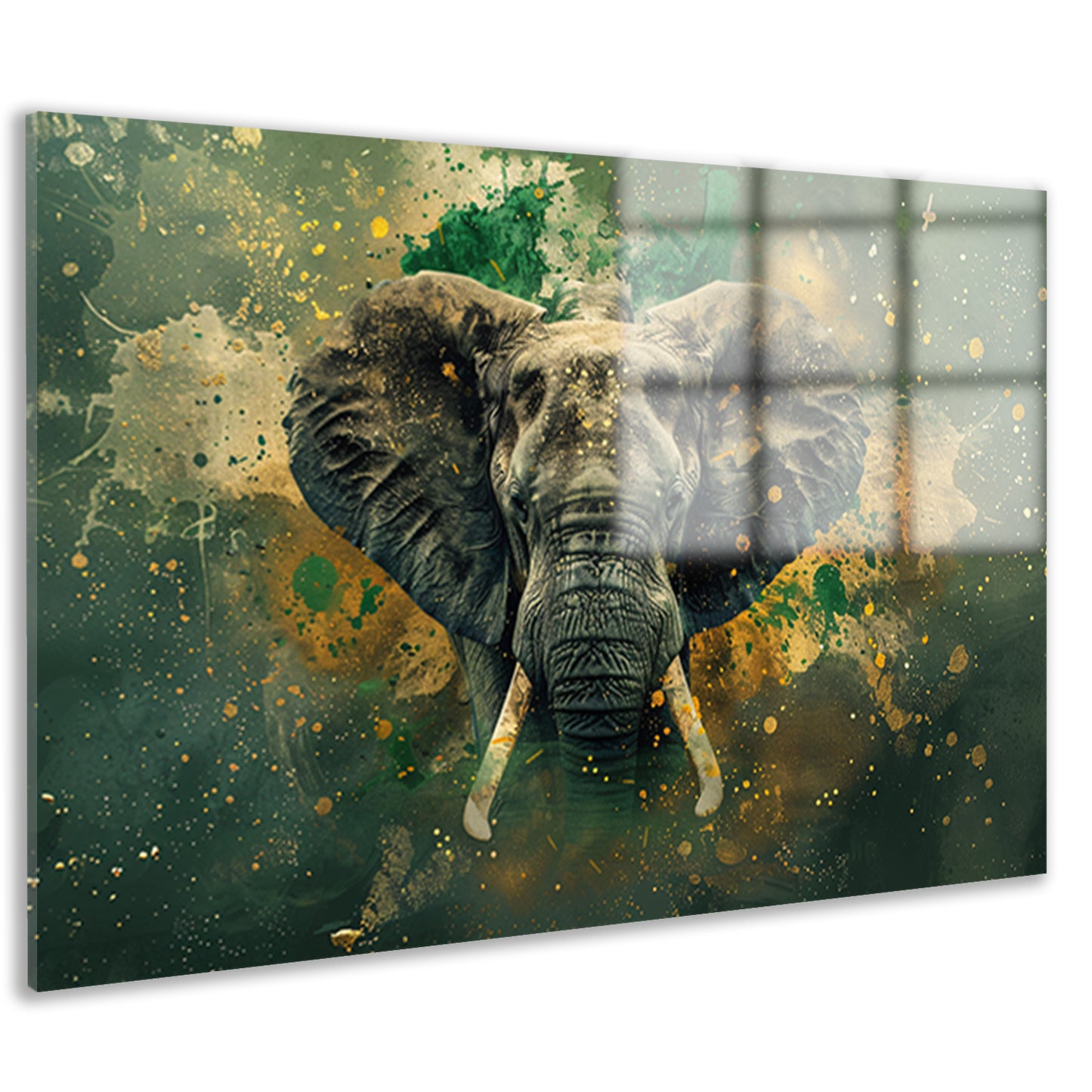 Realistisch olifantportret in dynamische kleuren acrylglas