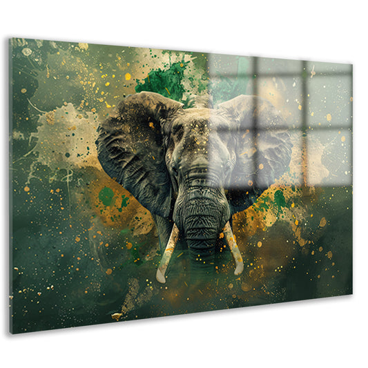 Realistisch olifantportret in dynamische kleuren acrylglas