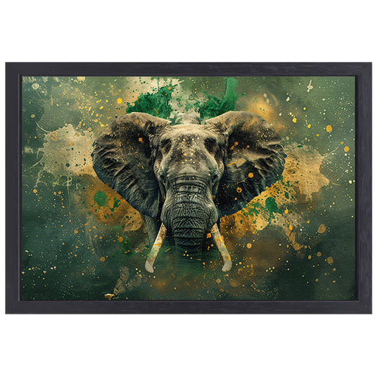 Realistisch olifantportret in dynamische kleuren canvas met baklijst