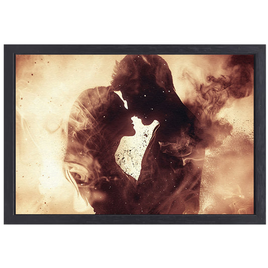 Eeuwige omhelzing in sepia tonen canvas met baklijst