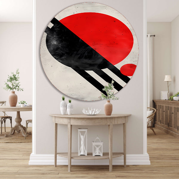 Abstract schilderij met rode cirkel en zwarte lijnen. forex muurcirkel
