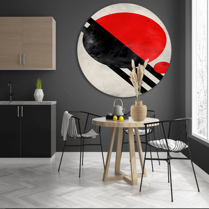 Abstract schilderij met rode cirkel en zwarte lijnen. forex muurcirkel