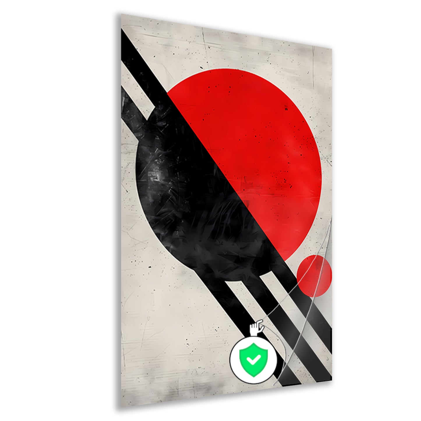 Abstract schilderij met rode cirkel en zwarte lijnen. poster
