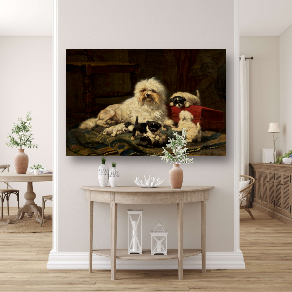 Hond met vijf puppies - Henriëtte Ronner-Knip poster