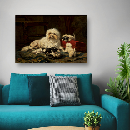 Hond met vijf puppies - Henriëtte Ronner-Knip poster