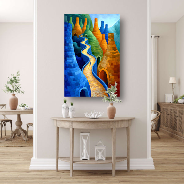 Futuristische stad met Kleurrijk gebouwen canvas met baklijst