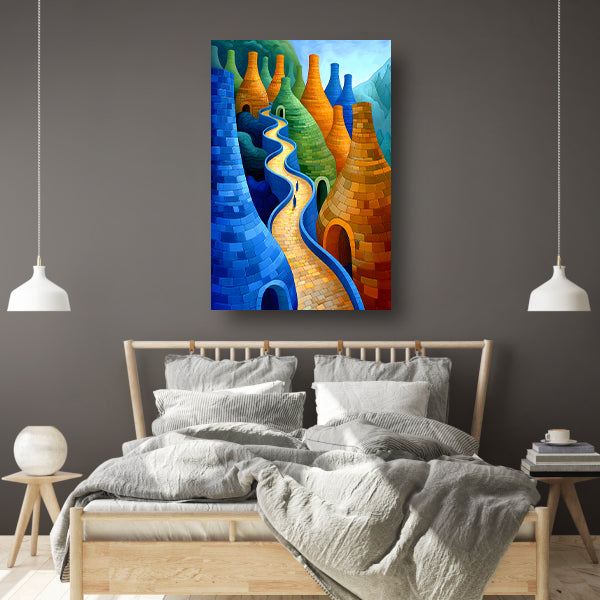 Futuristische stad met Kleurrijk gebouwen canvas met baklijst
