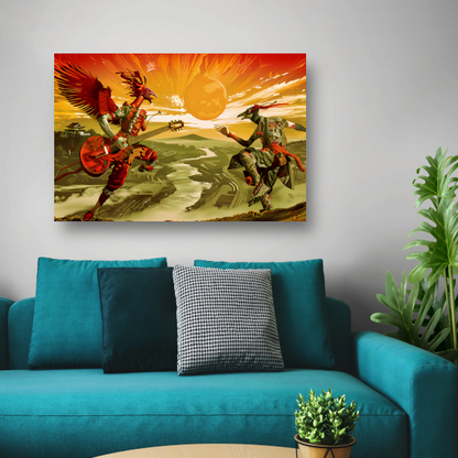 Surrealistische vogel met gitaar canvas met baklijst