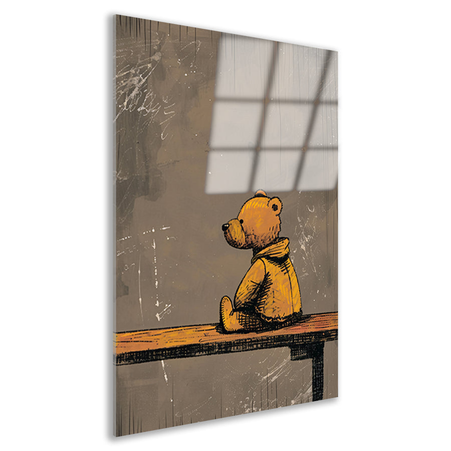 Eenzame Teddybeer op Bankje in Verlaten Landschap acrylglas