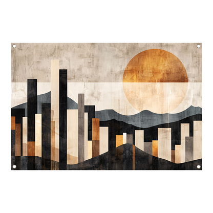 Minimalistische Stedelijke Skyline met Zon tuinposter