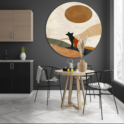 Gestileerde Vos tegen Abstracte Achtergrond in Sepia aluminium muurcirkel