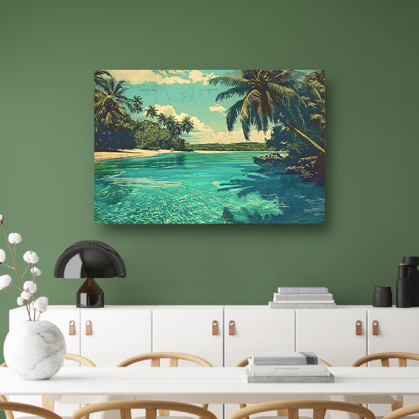 Tropisch strand met palmbomen en helder water poster