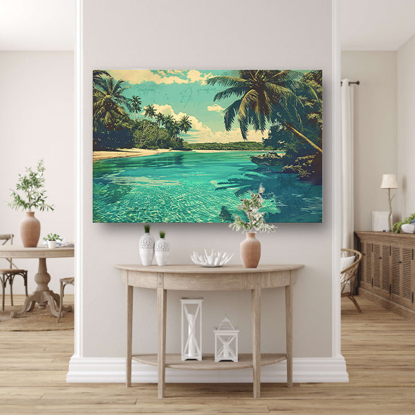 Tropisch strand met palmbomen en helder water poster