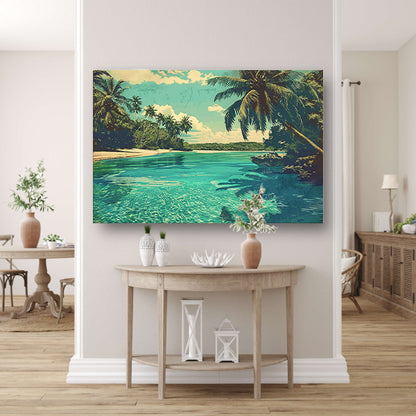 Tropisch strand met palmbomen en helder water poster