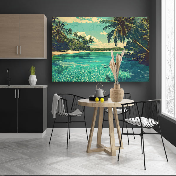 Tropisch strand met palmbomen en helder water poster