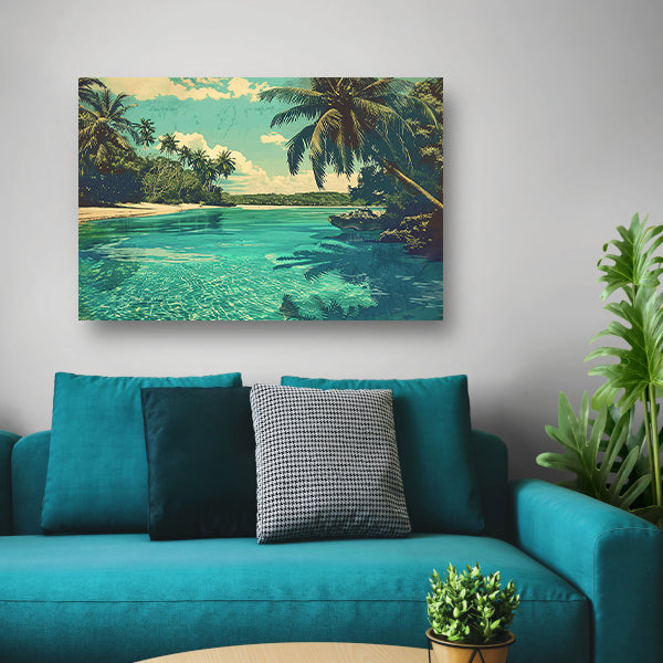 Tropisch strand met palmbomen en helder water poster