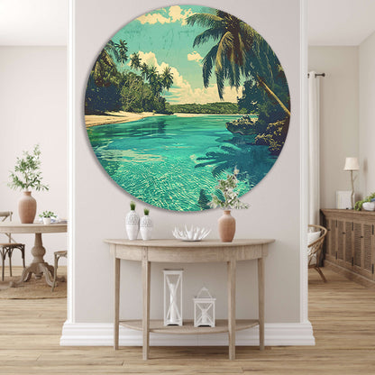 Tropisch strand met palmbomen en helder water forex muurcirkel